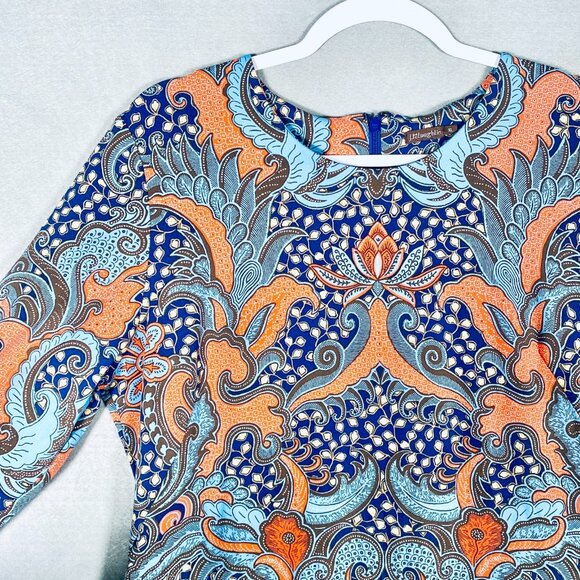 J Mclaughlin Dress Womens XL Blue Stretch Paisley Catalina Cloth Midi - Picture 4 of 14